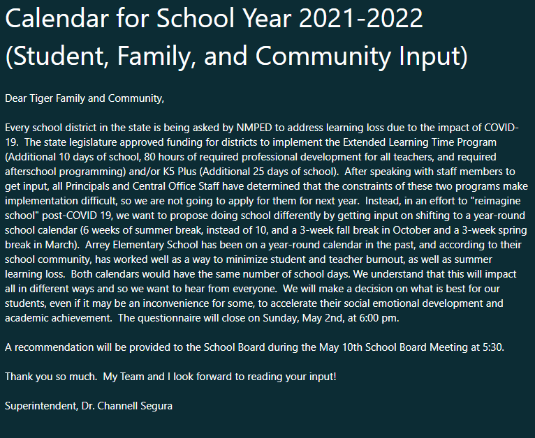 2021-2022 District Calendar Survey