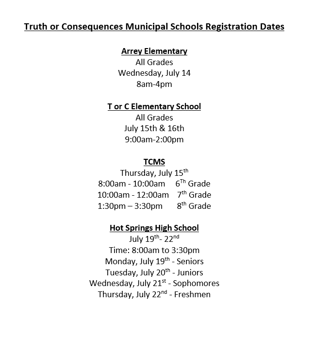 TorC Schools Registration Dates