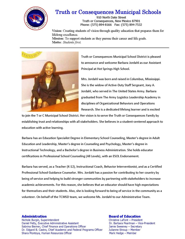 Barbara Jordahl Press Release