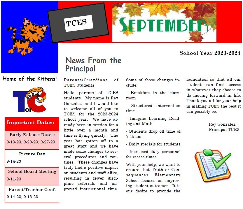 TCES Monthly Newsletter | Truth or Consequences Elementary School