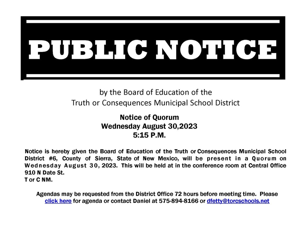 Board of Education Notice of Quorum Truth or Consequences Municipal