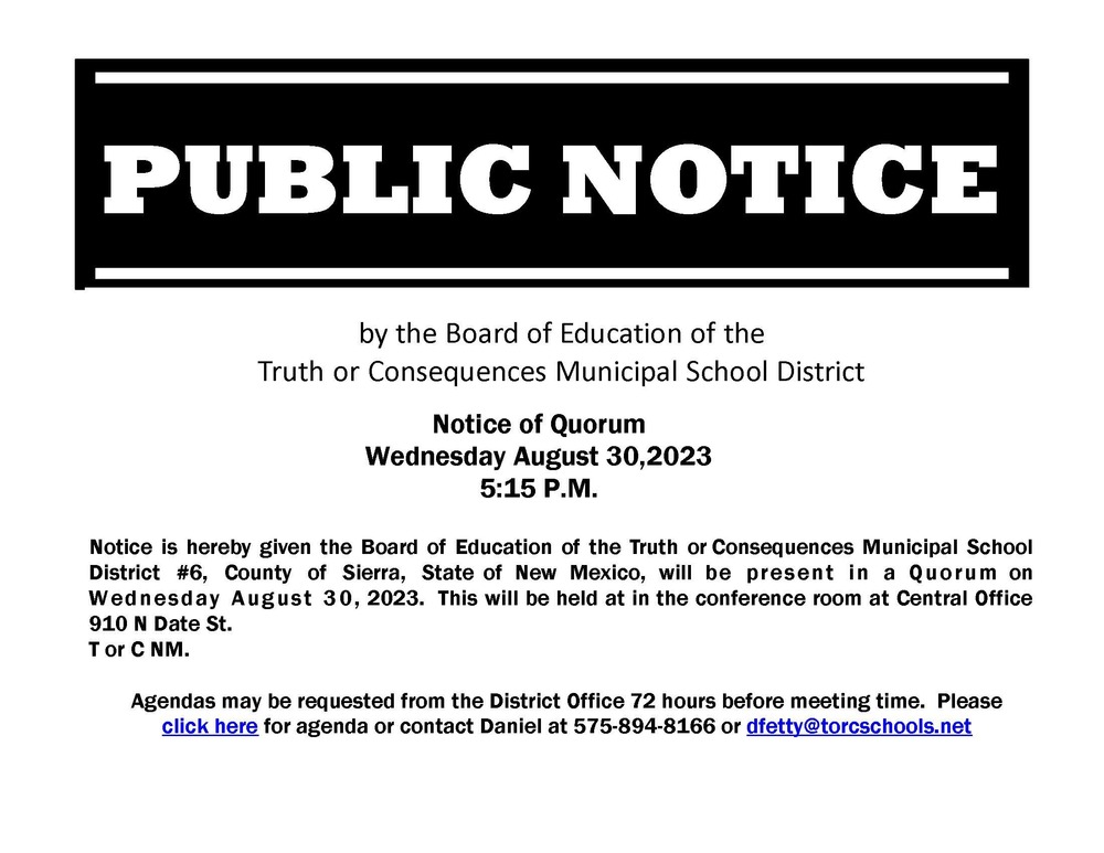 Board of Education Notice of Quorum